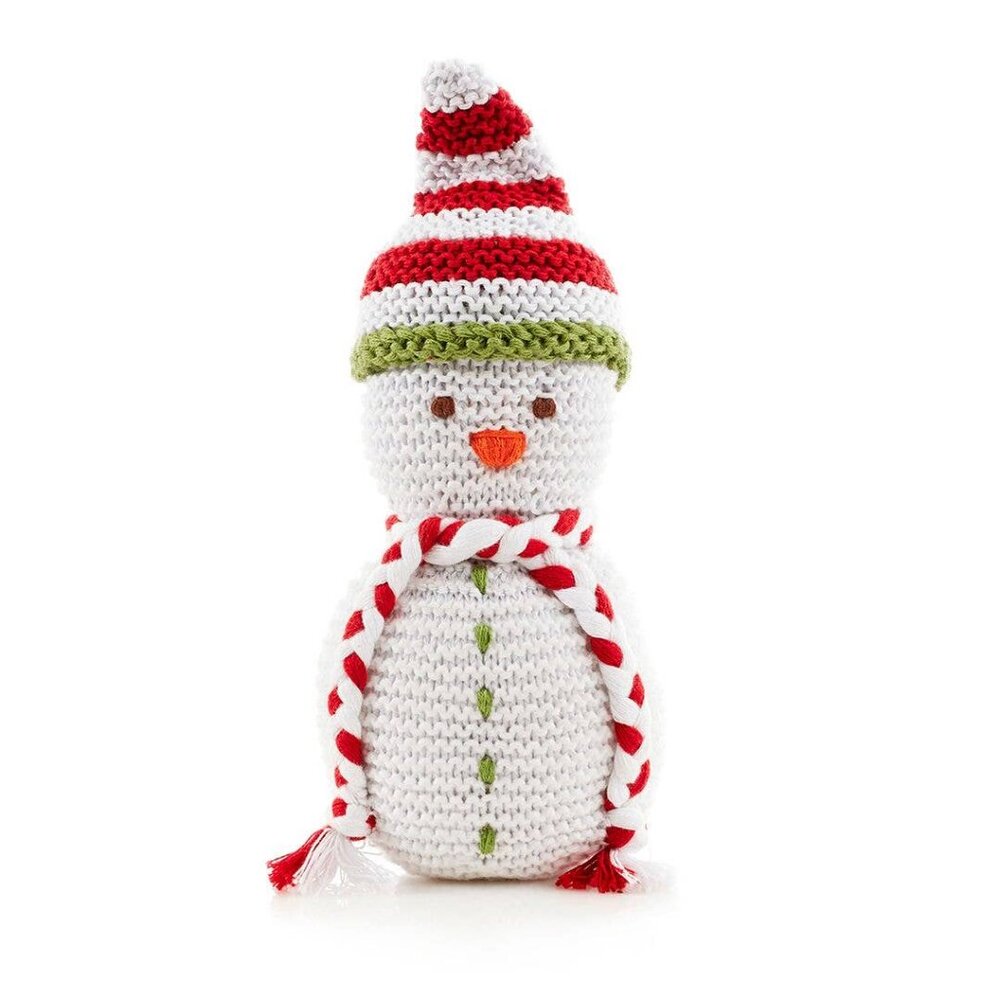 Pebble Hand Knit SNOWMAN Rattle